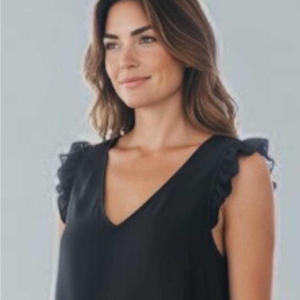 J. Crew Black Ruffle Sleeve Blouse